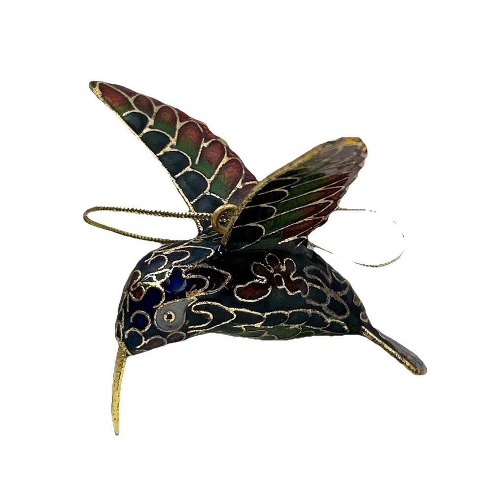 Pair Of Beautiful Cloisonné Hummingbird Decorations VGC - Picture 2 of 6